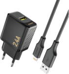 Dudao A23LEU 2.4A GaN EU USB-A Wall Charger with USB-A to Lightning Cable - Black (A23LEU black) - vexio