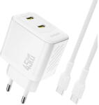 Dudao A28PCEU PD 45W GaN 2xUSB-C Wall Charger with USB-C Cable - White (A28PCEU white) - vexio
