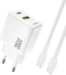Dudao A27MaxCEU PD QC 35W USB-A USB-C Wall Charger with USB-C Cable - White (A27MaxCEU white) - vexio