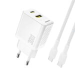 Dudao A27TCEU PD 30W GaN USB-A USB-C Wall Charger with USB-C Cable - White (A27TCEU white) - vexio