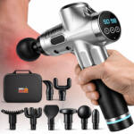 Linomag Aparat pentru Masaj Profesional Tip Pistol Linomag®, 8 Capete de Schimb, 30 de Viteze, 2800rpm, 2000mAh, Autonomie 6h, Motor 30W Silentios, Ecran Touch-Screen, Recuperare Musculara si Relaxare, Argint Aparat de masaj