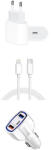 quandes Set, Incarcator Fast Charge Foxconn 18W pentru iPhone 11pro, 11 Pro Max +Cablu de date 1m Type-C-Lightning + Adaptor fast auto 7A