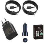quandes Kit Incarcator USB-C 55W GaN T4510, super Fast Charger, 2 Cablu date USB-C-C 5A, 1, 8M, incarcator auto USB-C-C 45W, Compatibil cu S25, S24, QUANDES®