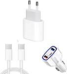 quandes Pachet, Incarcator Fast Charge Apple 20W pentru iPhone 15, 15pro, 15 Pro Max, Cablu de date 1m Type-C-C 60w, Adaptor fast auto 7A/35w