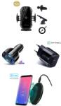 E-smartgadget Set 4buc, Incarcator Auto, Luxury S6 New Model, Automatic sensor, fast wireless charge 10W, prindere grila ventilatie+Ventuza, negru +fast car chargers 12V/3.5A, +wireless charge slim pad 10w