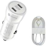 quandes Kit incarcator auto Dual fast charger USB-C-C 60W, Cablu date USB-C-C 60W-1M, QUANDES®, Compatibil cu iPhone 17, 16, 15 pro max