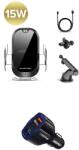 Efox Incarcator auto, Automatic sensor, fast wireless charge, Universal iphone 8, 8+, x, xr, xs, xs max, 7, 5W, Samsung, S7, S8, S9, Note 8.9, 15W, prindere grila ventilatie+Ventuza, negru +incarcator auto