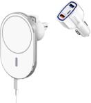 E-smartgadget Set Incarcator magnetic wireless car charger alb, 15W, pentru iPhone 12/12 Pro/12 Pro Max/12 Mini, plus incarcator auto 7A