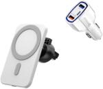 E-smartgadget Set Incarcator magnetic wireless car charger alb, pentru iPhone 12/12 Pro/12 Pro Max/12 Mini, plus incarcator auto 7A