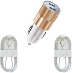 quandes Kit incarcator auto Dual USB-C-C 40W Fast Charger, 2 Cablu date USB-C-C 60W, 1M, Compatibil cu iPhone 16, 15 pro max, QUANDES®