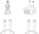 quandes Pachet 4 buc Incarcator Fast Charge 40W dual usb C, pentru iPhone 15pro, 14, 13 12 Pro Max, 2 Cablu de date 2m USB-C - C, USB-C Lightning, 60w, Adaptor auto USB-C, 20W, QUANDES®