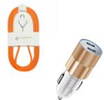 quandes Kit incarcator auto Dual USB-C-C 40W Fast Charger, 1 Cablu date USB-C-C 60W, 1M orange woven Compatibil cu iPhone 17, 17 pro max, QUANDES®