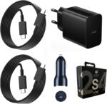 quandes Kit Incarcator USB-C 45W PD GaN, QUANDES®, super Fast Charger, 2 Cablu date USB-C-C 5A, 1, 8M, incarcator auto USB-C-C 45W, Compatibil cu S24, S3, S22