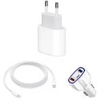 quandes Kit Incarcator 20W USBC- PD Fast Charge pentru iPhone 15pro, 15 Pro Max, Cablu de date Tesut 2 m Type-C-C 240w, Adaptor fast auto 7A/35w