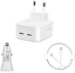 quandes Pachet, Incarcator Fast Charge 40W dual usb C, pentru iPhone 14pro, 13, 12 Pro Max, Cablu de date 1m USB-C 37w, Adaptor auto USB-C, 20W, QUANDES®