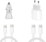 quandes Pachet 4 buc Incarcator Fast Charge 20W usb C, pentru iPhone 15pro, 14, 13 12 Pro Max, 2 Cablu de date 2m USB-C - C, USB-C Lightning, 60w, Adaptor auto USB-C, 20W, QUANDES®