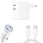 quandes Kit Incarcator Dual USB-C 50W Fast Charger, Cablu date USB-C-C 67W, 2M, incarcator auto Dual USB-C-C 60W, Compatibil cu iPhone16, 16 pro max, QUANDES®
