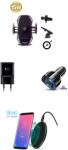 E-smartgadget Set 4buc, Incarcator Auto, Automatic sensor, fast wireless charge 10W, prindere grila ventilatie+Ventuza, negru +fast car chargers 12V/3.5A, +wireless charge slim pad 10w