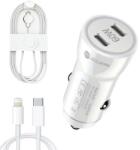quandes Kit incarcator auto Dual fast charger USB-C-C 60W, Cablu date USB-C-C 60W, USB-C-ligth 37W, 1M, Compatibil cu iPhone 17, 16, 15, 14, 13, 12 pro max, QUANDES® - quandes - 99,55 RON
