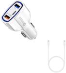  Set Incarcator Auto Fast 12V/3.5A, 1 Type-C Cablu date 3A, compatibil cu Galaxy S21, S22, Alb