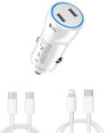 quandes Kit incarcator auto Dual fast charger USB-C-C 60W, Cablu date USB-C-C 67W, USB-C-ligth 37W, 2M, Compatibil cu iPhone 17, 16, 15, 14, 12 pro max, QUANDES®