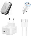 quandes Kit Incarcator Dual USB-C 40W Fast Charger, Cablu date USB-C-C 67W, 2M, incarcator auto Dual USB-C-C 60W, Compatibil cu iPhone16, 16 pro max, QUANDES®, Geanta de depozitare EVA