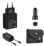 quandes Kit Incarcator USB-C 55W GaN T4510, super Fast Charger, 1 Cablu date USB-C-C 5A, 1, 8M, incarcator auto USB-C-C 45W, QUANDES® Compatibil cu S26, S25, S24, geanta depozitare