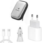quandes Pachet, Incarcator Fast Charge Apple 20W pentru iPhone 17pro, 16pro, 15pro, 15 Pro Max, QUANDES®, Cablu de date 1m Type-C-C 60w, Adaptor fast auto 20w PD, geanta depozitare