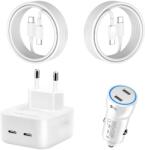 quandes Kit Incarcator Dual USB-C 40W Fast Charger, 2 Cablu date USB-C-C 60W, 1M, incarcator auto Dual USB-C-C 60W, Compatibil cu iPhone16, 16 pro max, QUANDES®