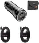 quandes Kit incarcator auto Dual USB-C-C 60W Fast Charger, 2 Cablu date USB-C-C 5A-1, 8M, QUANDES®, Compatibil cu Galaxy s26, s25, 24, 23 Ultra, geanta depozitare