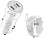 quandes Kit incarcator auto Dual fast charger USB-C-C 60W, Cablu date USB-C-ligth 37W, 2M, QUANDES®, Compatibil cu iPhone 14, 13, 12 pro max