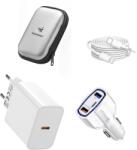 quandes Pachet, Incarcator Fast Charge 20W compatibil pentru iPhone 14, 13 pro, 12 Pro Max +Cablu de date 2m Type-C-Lightning + Adaptor fast auto 7A, Geanta de depozitare EVA