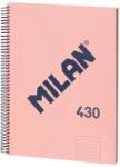 MILAN Тетрадка 1918, А4, широки редове, твърда корица, със спирала, 80 листа, розова (57142E80P)