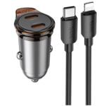 hoco. NZ16B autós töltő 45W PD + lightning kábel sötétszürke NZ16B GREY (NZ16B GREY)