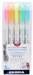 Zebra Markere, set, față-verso, ZEBRA "Mildliner Fluorescent", 5 culori, 5 buc
