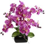 Flair Flower Művirág Pillangó Orchidea Levelekkel és Léggyökerekkel Kerámia Tálban Phalaenopsis Műnövény Esküvői Dekoráció Selyemvirág Real Touch