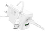 hoco. N71 30W univerzális hálózati töltő adapter fehér PD/ QC/ FCP/ AFC +1m USB-C kábel (N71_TYPEC_W)