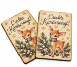  Nyomtatott fa tábla - Karácsonyi krém/zöld tábla - őzikés 2db/csomag