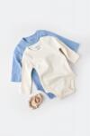 BabyCosy Set 2 body-uri cu maneca lunga bebe unisex -100% bumbac organic - Ecru/Bleu, BabyCosy (Marime: 12-18 Luni) (BC-CSY3024-12)