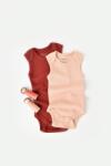BabyCosy Set 2 body-uri fara maneci bebe unisex din bumbac organic si modal - Caramiziu/Somon, BabyCosy (Marime: 18-24 Luni) (BC-CSYM11113-18)