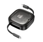 hoco. Cablu de încărcare HOCO U140 3-în-1 Type-C - Type-C/Lightning/microUSB, cu mecanism de înfășurare, NEGRU (U140 BLACK)