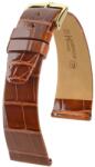 Hirsch Curea Hirsch Prestige Alligator - maro auriu, lucioasă - 19 mm - L - Standardní délka (doporučujeme) - 14 mm - De aur + 5 ani garanție și cadou GRATUIT (P109631)