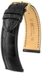 Hirsch Curea Hirsch Genuine Alligator - negru, mat - 20 mm - L - Standardní délka (doporučujeme) - 18 mm - De aur + 5 ani garanție și cadou GRATUIT