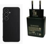 quandes Kit Incarcator super Fast Charge 55W PD usb C, GaN, QUANDES®, Husa de protectie silicon case pentru Galaxy S25 PLUS, Negru