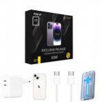 quandes Set 4 accesorii pentru Iphone 15 Pro Max, Incarcator dual USB-C 50W, Cablu incarcare USB-C/C, Folie de protectie, Husa mag safe transparenta