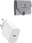 quandes Incarcator super Fast Charge USB-C, 20W PD, Alb si Geanta portabila de depozitare din fetru, compatibil cu iPhone 17 e