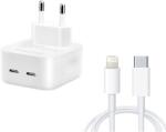 quandes Kit incarcator 40W Dual USB-C, PD 3.0 cuCablu date light usb-C, 37w 2m, pentru iPhone 14, 13, 12 ProMax