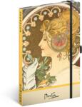Presco Keménytáblás notesz krémszínű lapokkal, pontozott, leszorító gumiszalaggal Alphonse Mucha - Feather 130x210mm, Presco (5416-AMFE) - web24