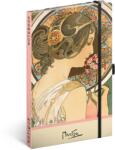 Presco Keménytáblás notesz krémszínű lapokkal, pontozott, leszorító gumiszalaggal Alphonse Mucha - Primrose 130x210mm, Presco (5416-AMPR)