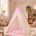 Kidizi Cort copii stil indian Teepee Tent Kidizi Pink Dots, include covoras gros si 2 perne, stabilizator cadou (5949221103952)